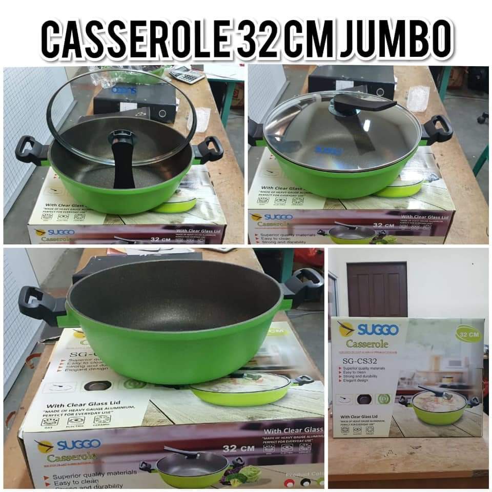 SUGGO Casserole Panci Dutch Oven Bolu Kukus Wok Pan Bimes TCA Hijau 32 Cm Keramik SG CS32