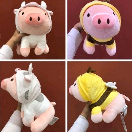 Miniso Piglet Plush Toy (Cow & Bee Hoodie) Boneka Karakter Babi