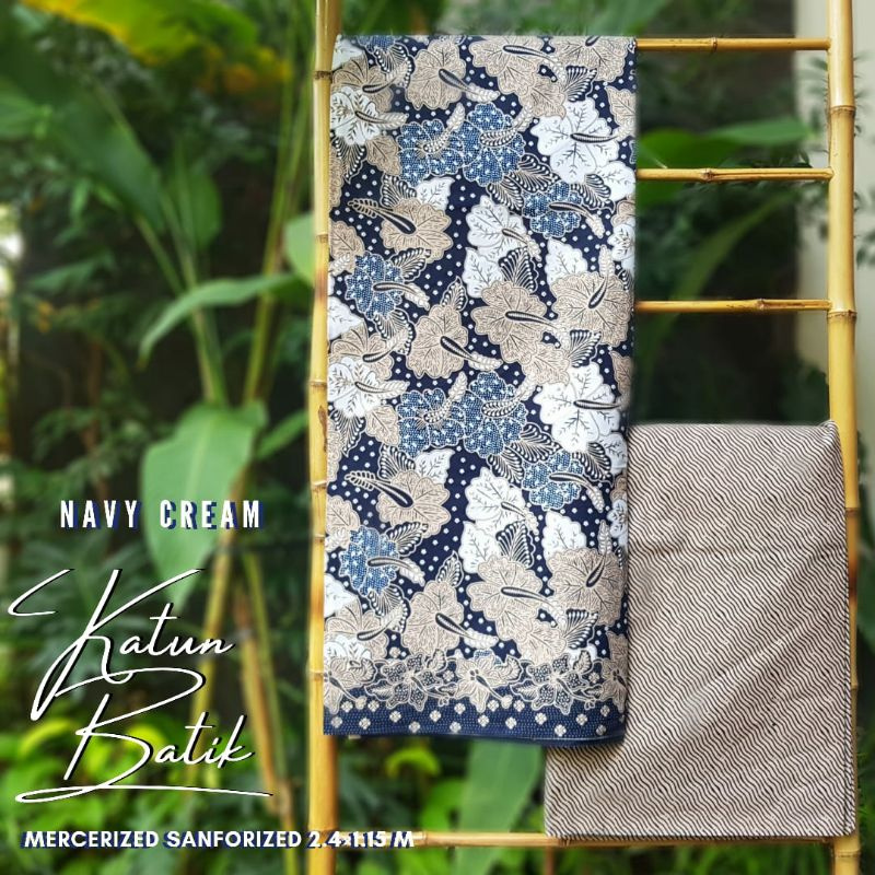 kain katun batik motif bunga sepatu navy