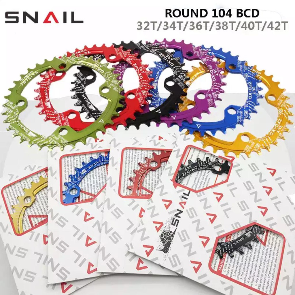 Single Speed Chainring MTB Snail Chainring NARROW WIDE Alloy Super Ringan 30/32/34/36/38T 104 BCD