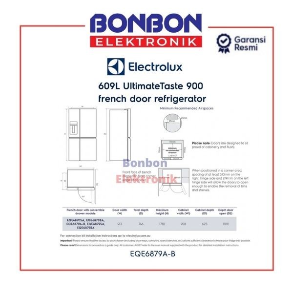 Electrolux Kulkas French Door EQE6879A-B / Multi Door EQE6879AB 609L