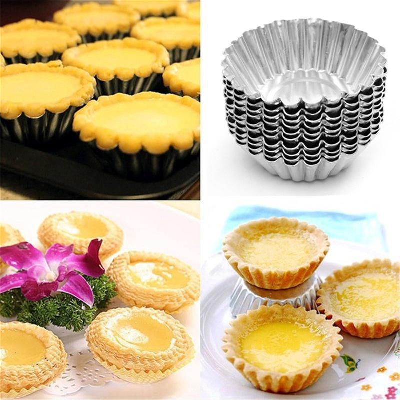 Cetakan Dapur Cupcake Muffin Cup Pan Pastry Baking Tool 10pcs Reusable Tinplate Flower Shaped Nonstick Ripple Egg Tart Mold