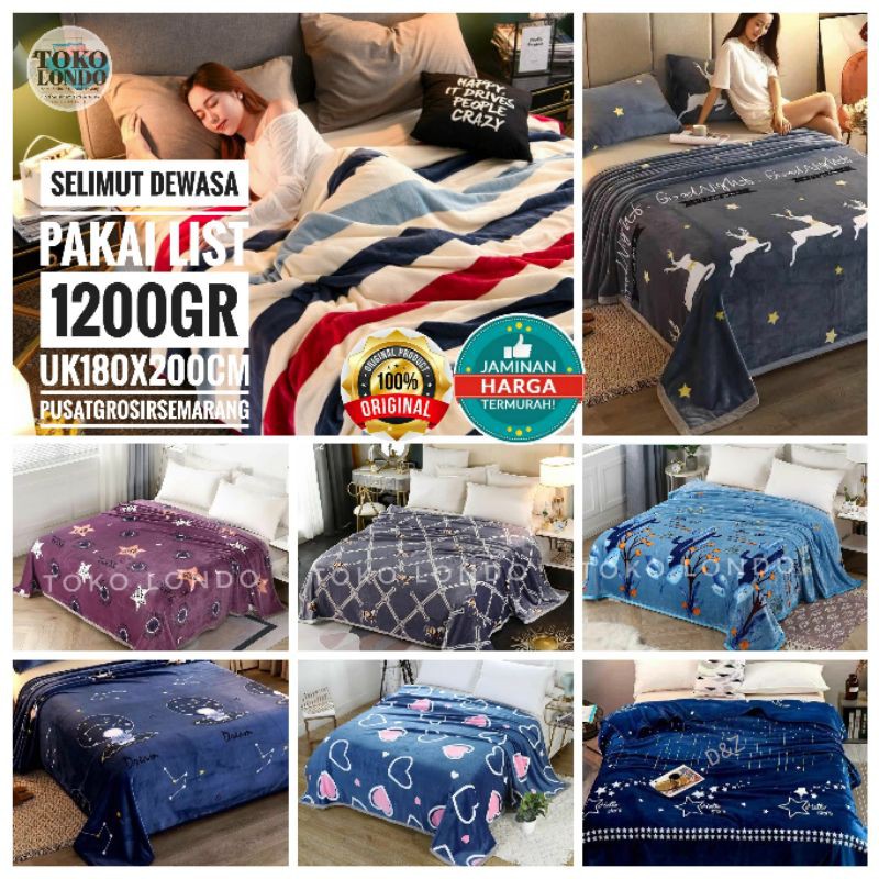 Selimut Dewasa Bulu Tebal Halus Lembut 1200gr uk 180x200 PAKAI LIST ANNA D&amp;Z Abstrak Awan Bintang Rusa Sapi Garis2 Kucing Hati2 Burberi channel lv Guci Cloud Stripes Cow Deer Star MURAH