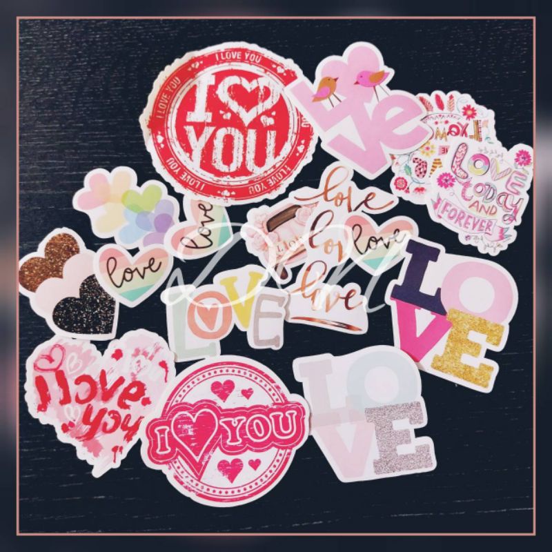 

16pcs stiker kertas glossy gambar love cute
