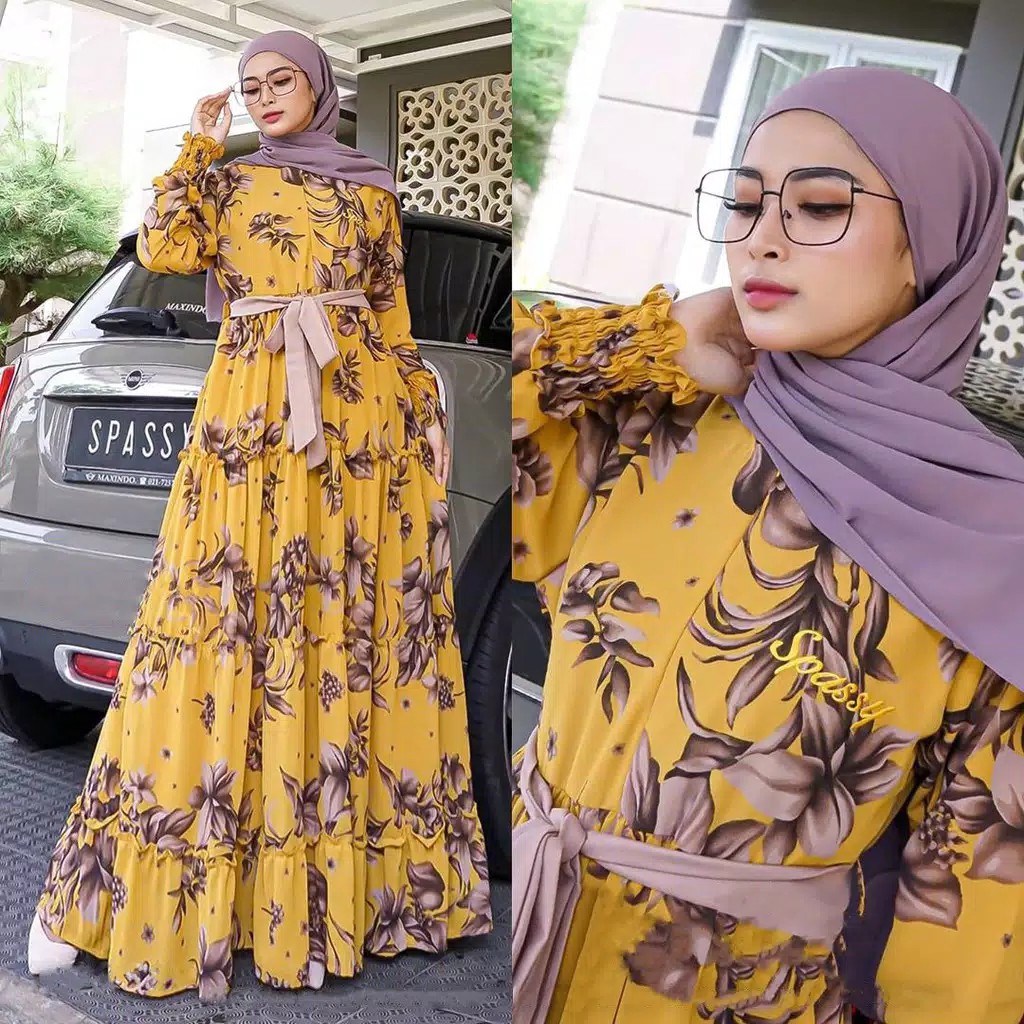 Mei Maxi DRESS HOMEY GAMIS KATUN MONALISA MOTIF Pakaian Muslim Pakaian Wanita