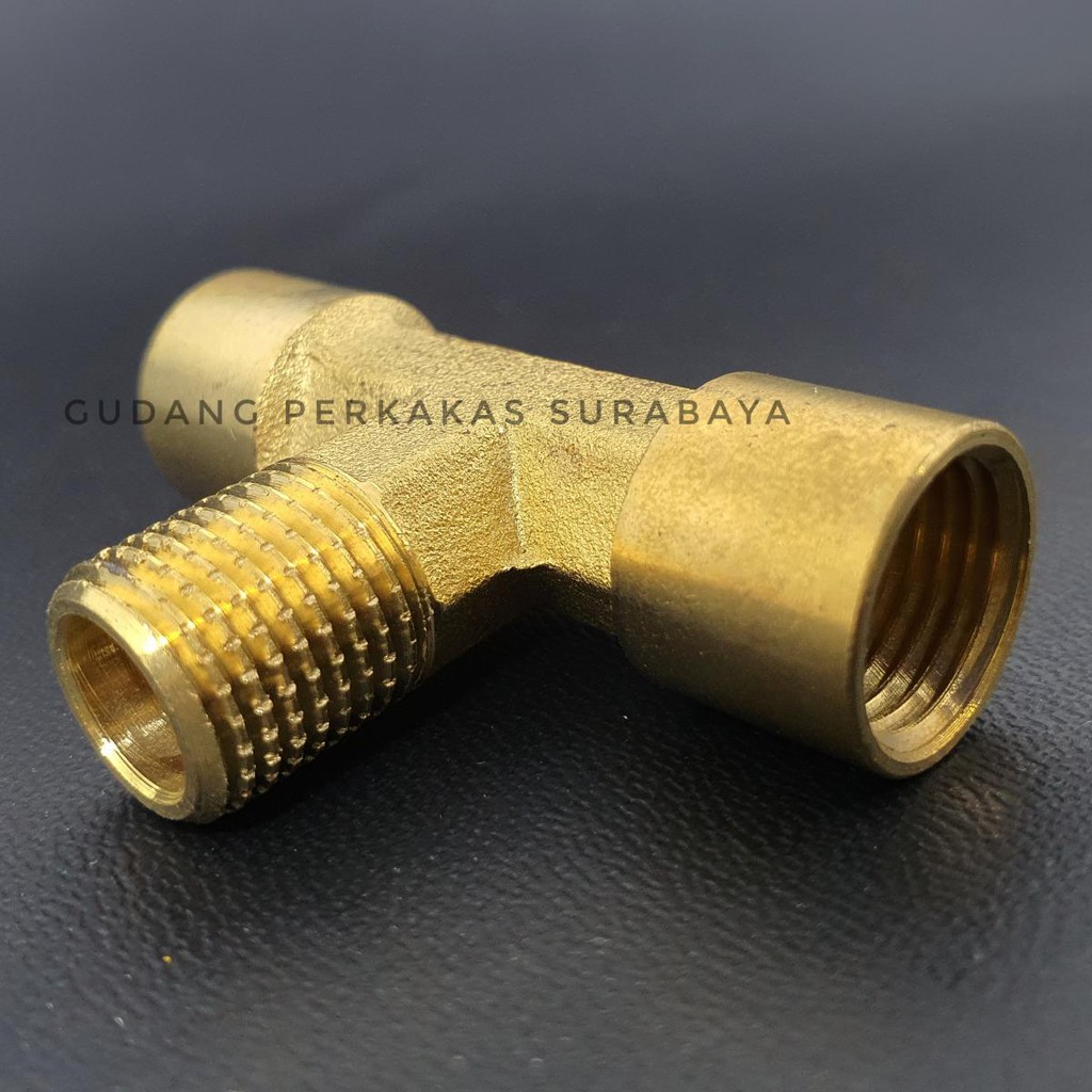 T CONNECTOR F 1/4 x M 1/4 x F 1/4 SAMBUNGAN PIPA 1/4 DRAT LUAR DRAT DALAM MODEL T FULL BRASS TYPE 51