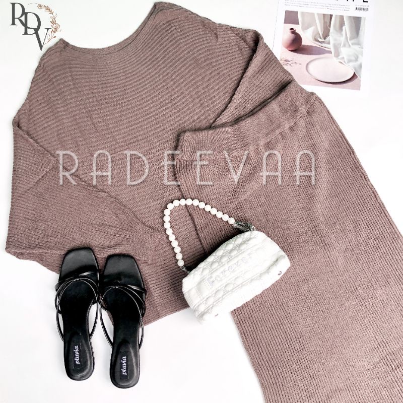 ONE SET KNIT BATWING BLOUSE SETELAN RAJUT BATWING DAN ROK SPAN KNITTED HIJAB