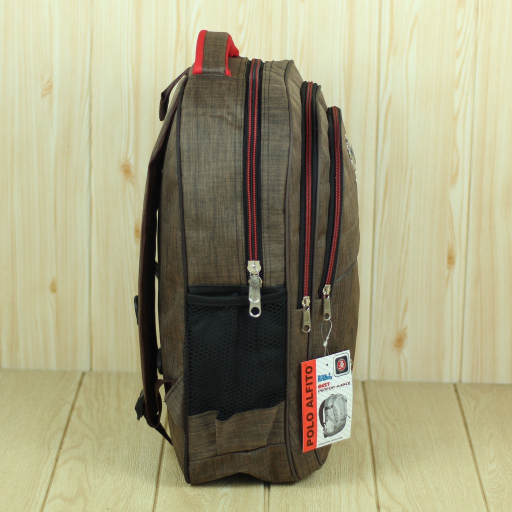 Tas Gendong Polo Alfito Ombak Coklat Merah Back Pack Pria Trendy Keren Ransel Laki Laki Premium Kece