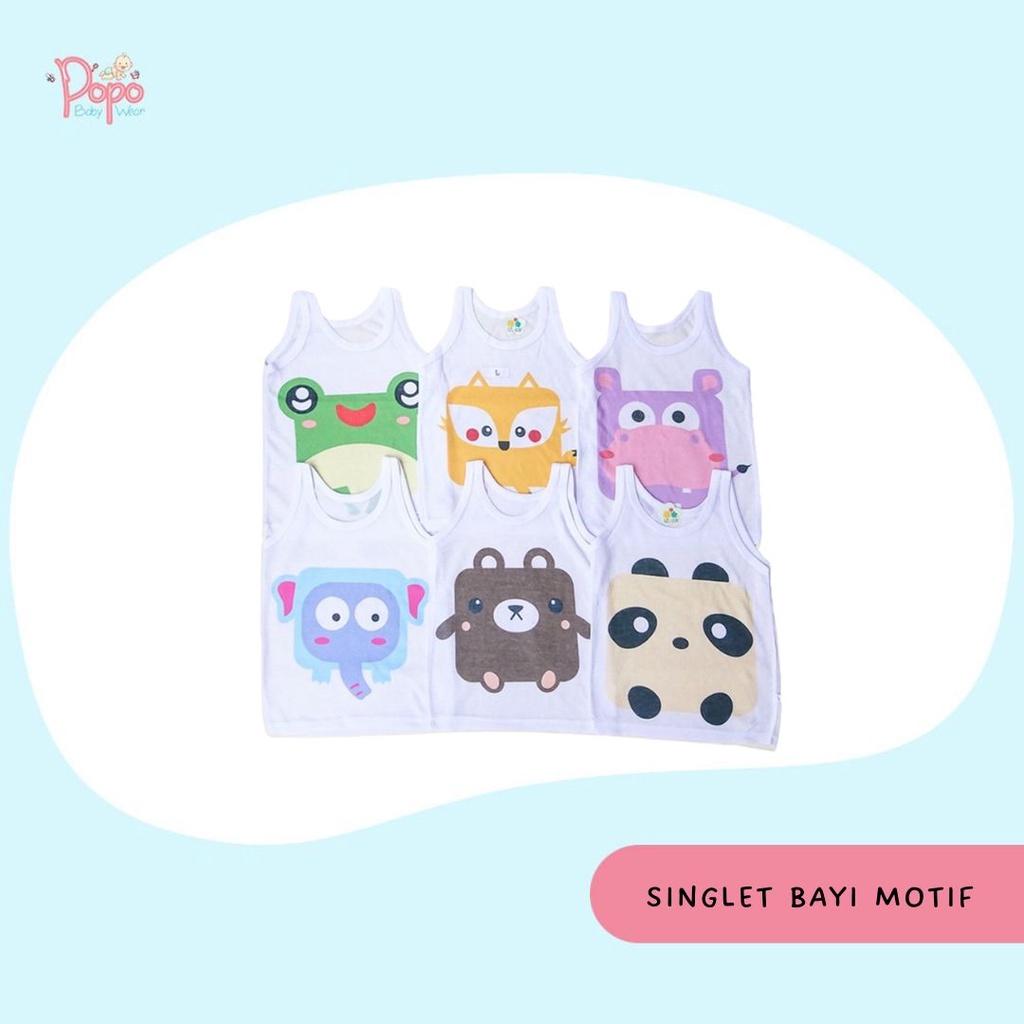 KAOS DALAM/SINGLET BAYI PEREMPUAN/LAKI MOTIF (isi 6pcs putih/warna)