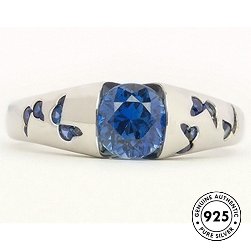 Cincin S925 Silver Desain Kupu-Kupu Laut Biru Aksen Berlian