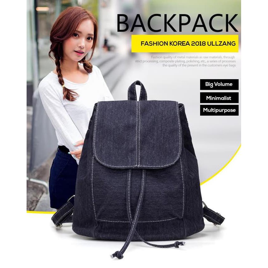 Ransel Jeans Emma Import Black FS Tas Wanita Jeans Hitam