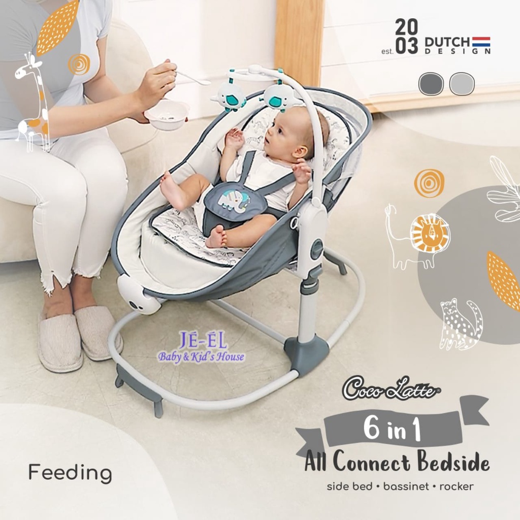 Cocolatte 6 in 1 All Connect Bedside / Ayunan Bayi Side Bed Bassinet Rocker