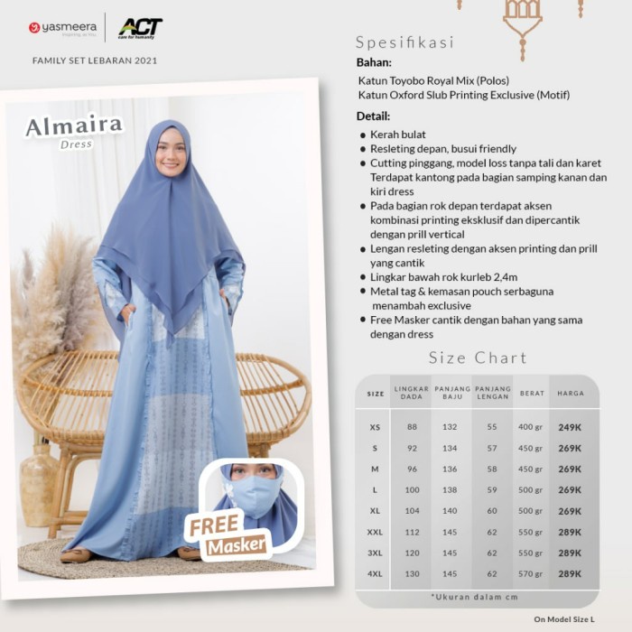 Set-Family-Muslim-Busana- Sarimbit Family Alman Almaira A01 Yasmeera Gamis Dan Koko - Koko Anak, L