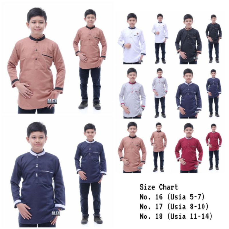 Baju Koko Kurta Anak Laki-laki Lengan Panjang Material Katun Size 16 17 18