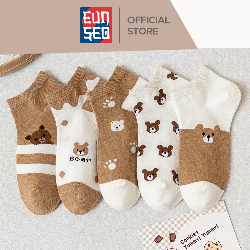 EUNSEO Kaos Kaki Ankle Cute Kaos Kaki Pendek Semata Kaki Motif Kartun Beruang Kaos Kaki Fashion Korea Premium