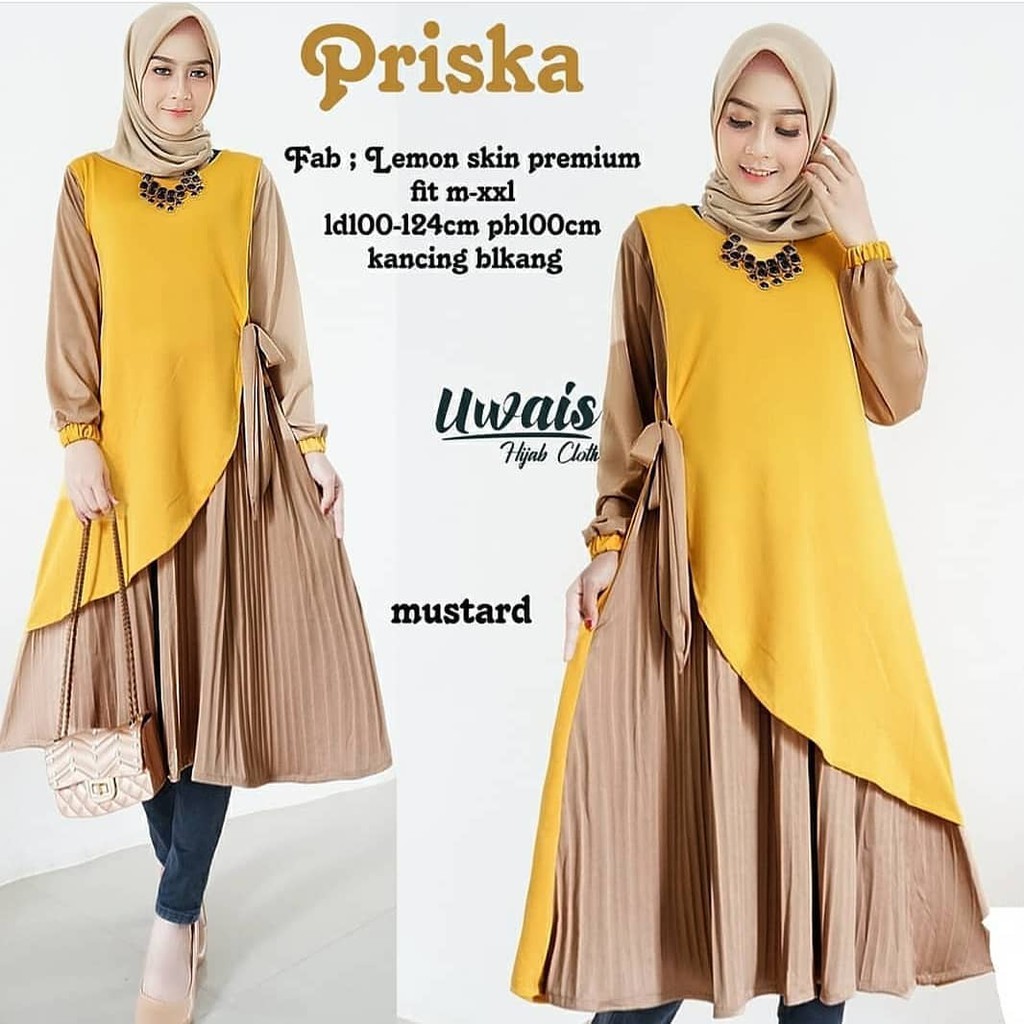 PRISKA TUNIK Moscrepe Baju Tunik Panjang Kancing Hidup Baju Atasan Wanita Busui Modern Terbaru