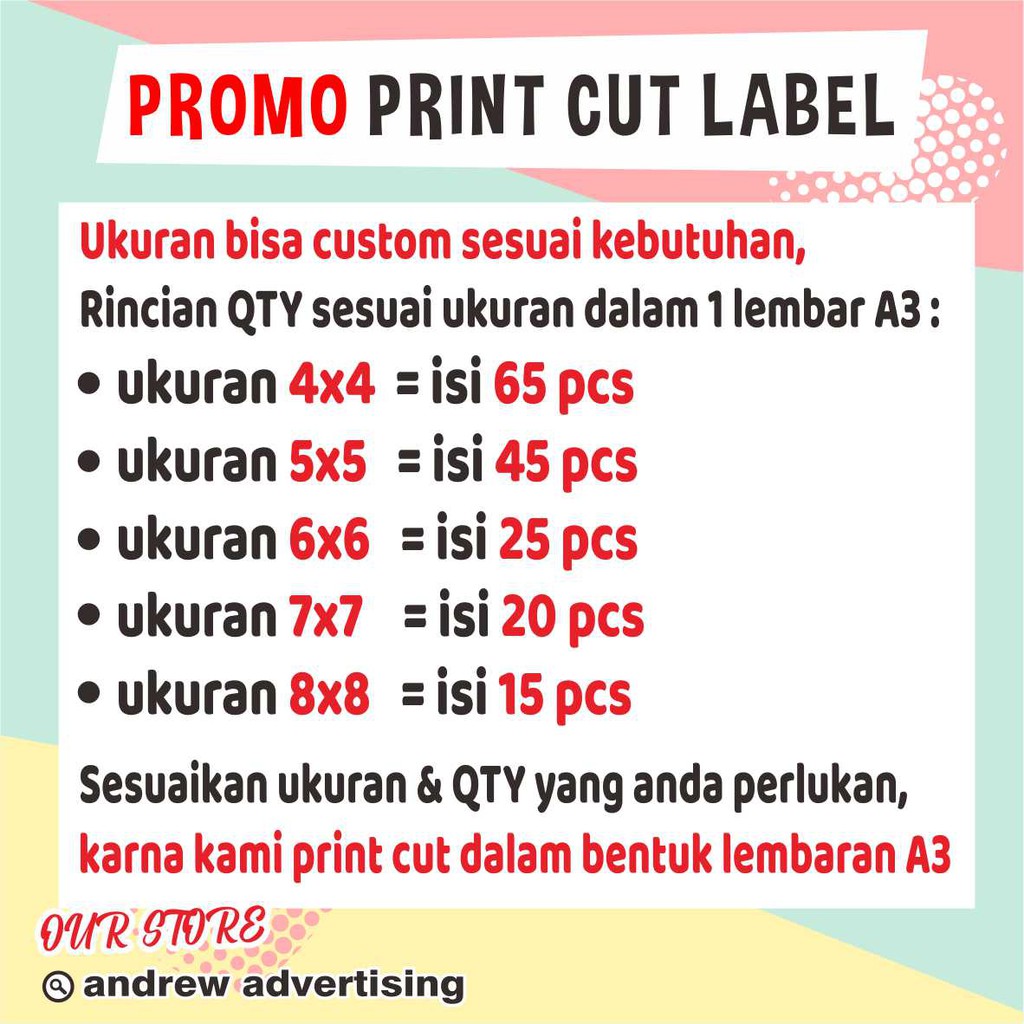 CETAK STIKER LABEL CHROMO A3+ CUTTING (BULAT,KOTAK,OVAL dan CUSTOM)