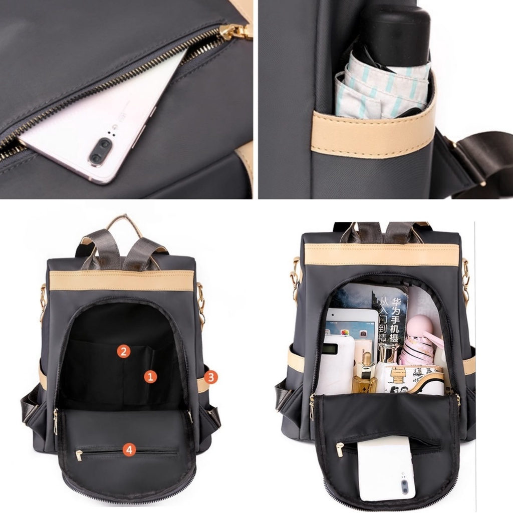 TAS RANSEL WANITA ANTI AIR IMPORTGREY OHIO  SEKOLAH KOREA BACKPACK TA555G2 KULIAH KERJA CEWEK PREMIUM PUNGGUNG BRANDED GENDONG MURAH BATAM