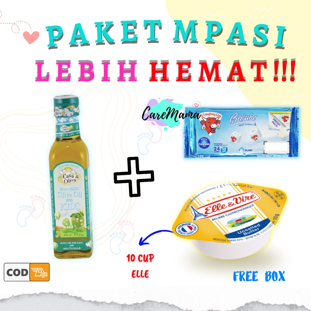 PAKET HEMAT MPASI EVOO CASA DI OLIVA + UB ELLE VIRE UNSALTED BUTTER 10 CUP + KEJU BELCUBE Paket Leng