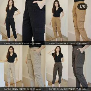  CELANA  PANJANG WANITA CARGO  DENIM TWILL PANTS warna mocca 