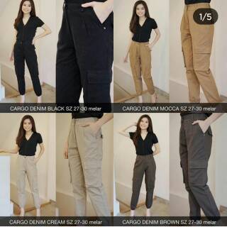  CELANA  PANJANG WANITA CARGO  DENIM TWILL PANTS warna mocca 