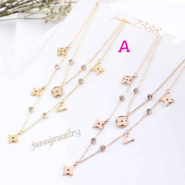 Kalung double layer titanium asli anti alergi dan karar korea KT-49