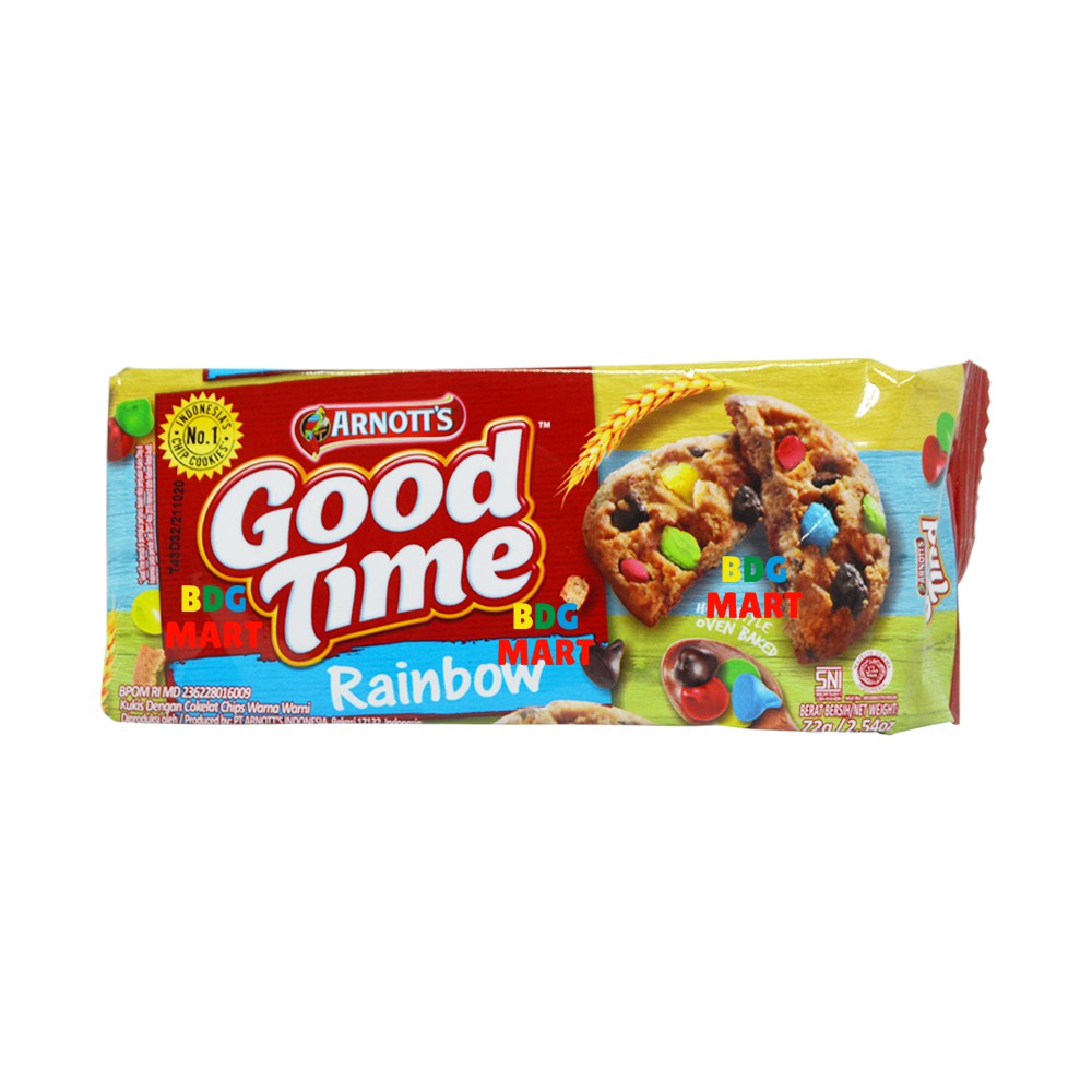 

PACK Arnotts Good Time Rainbow Biskuit Vanilla dengan Taburan Chococip Warna-warni - 72gr