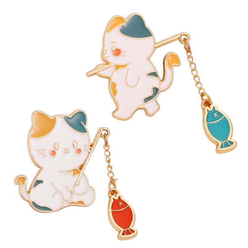 Bros Pin Enamel Bentuk Kucing Memancing Untuk Aksesoris Pakaian