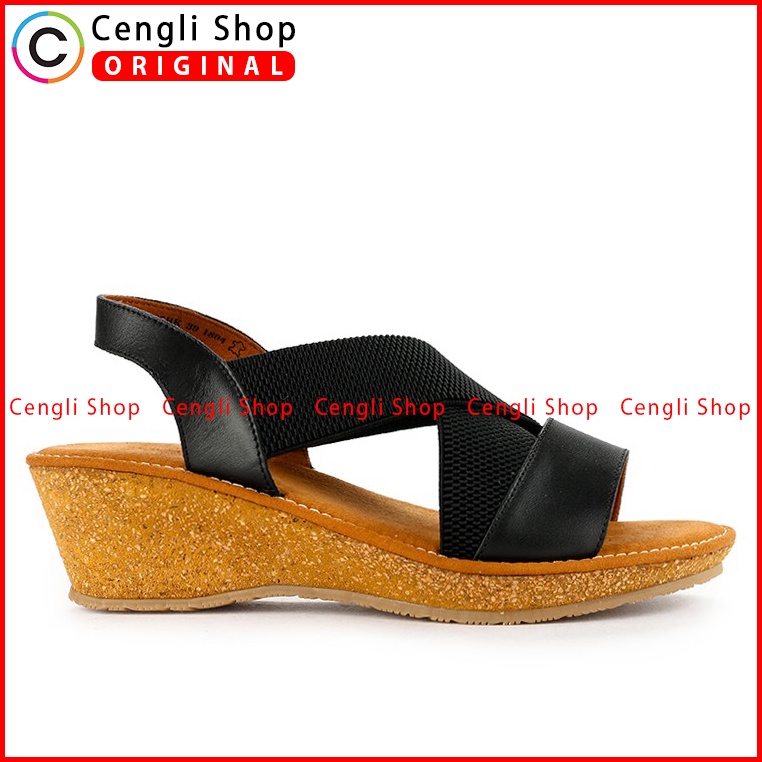 SANDAL WEDGES KULIT OBERMAIN WANITA ORIGINAL SLINGBACK ASLI HITAM OW52