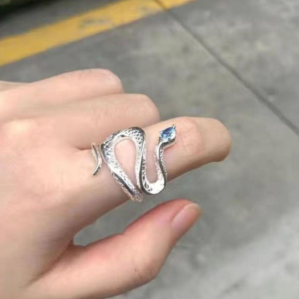 Cincin Model Terbuka Desain Ular Gaya Punk Vintage Korea Untuk Pria Dan Wanita