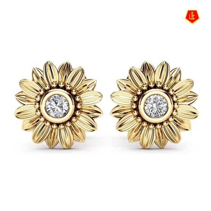 [Ready Stock]New Simple Elegant Sunflower Stud Earrings 18K Gold