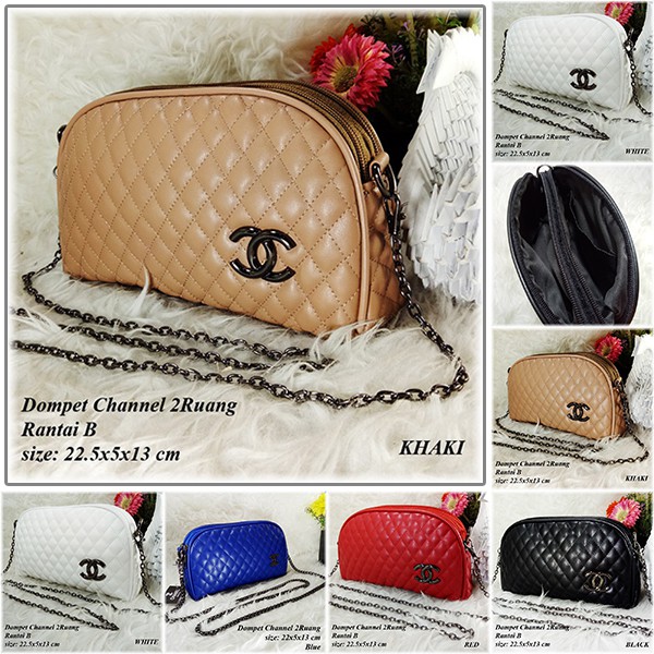 GRATIS ONGKIR TAS SELEMPANG WANITA IMPORT BRANDED CNL CHANEL 2 RUANG RANTAI B SLING BAG AA042