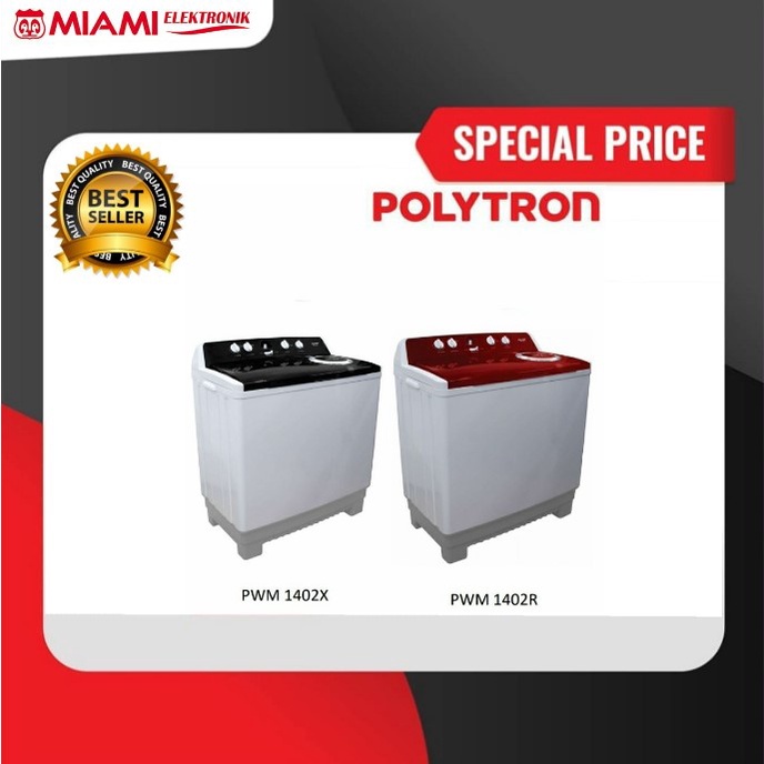 POLYTRON Mesin Cuci 2 Tabung 14kg PWM1402X / Twin Tub PWM1402 / PWM-1402X