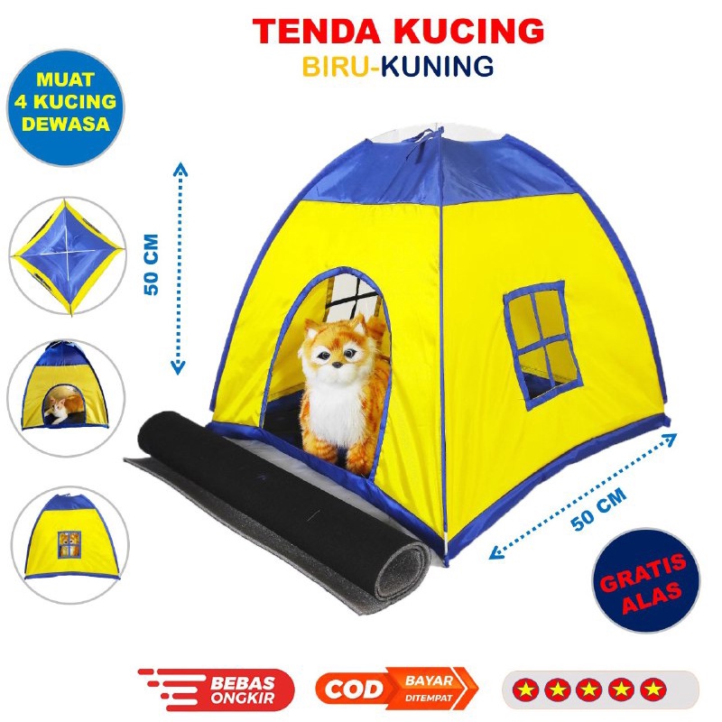 Tenda Kucing Mini 50x50x50cm Biru Kuning