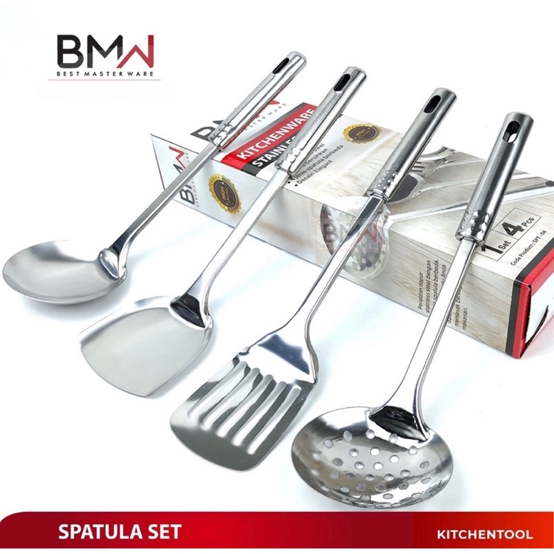 SPATULA SET STAINLESS STEEL 4 IN 1 ALAT MASAK ISI 4 PCS SPATULA STAINLESS 4 IN 1