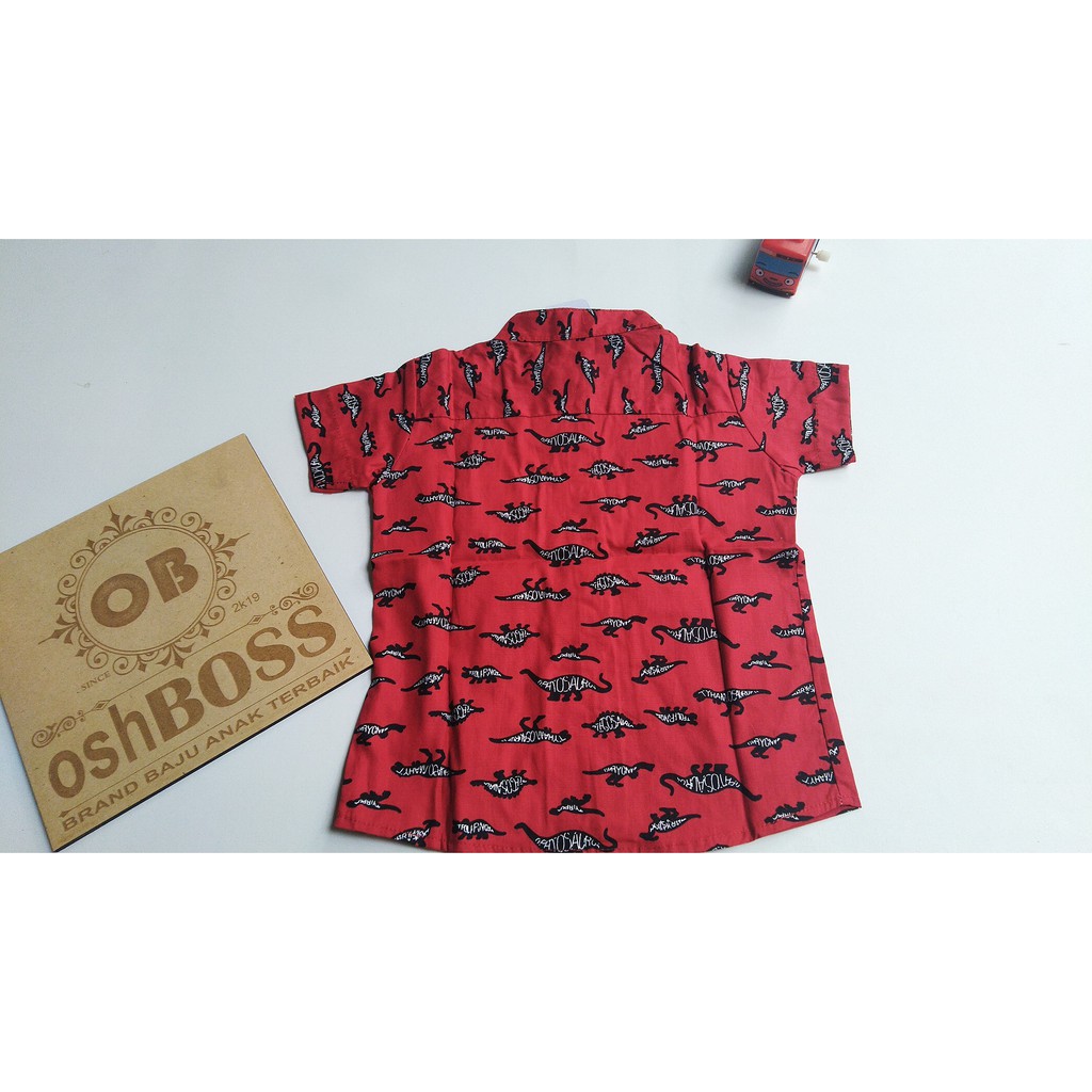 COD free ongkir Kemeja Anak Terlaris Motif Dino Merah 1-4 tahun-2