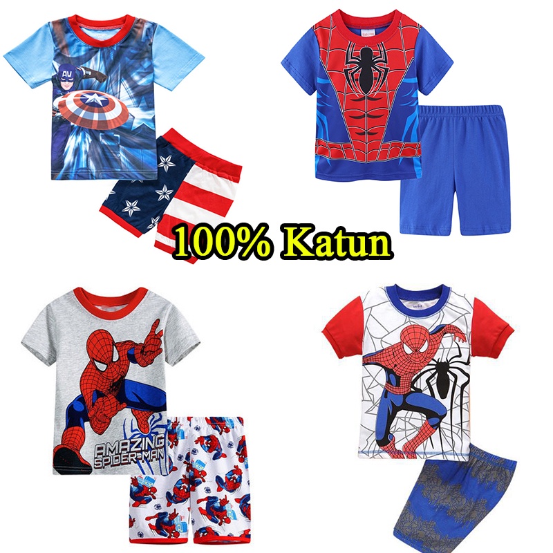 VOUCHER SHOPEE baju bayi karakter 1 sampai 7 tahun SUPERHERO SPIDERMAN BARU ANAK LAKI-LAKI LENGAN PENDEK T-SHIRT + CELANA PENDEK SET ANAK