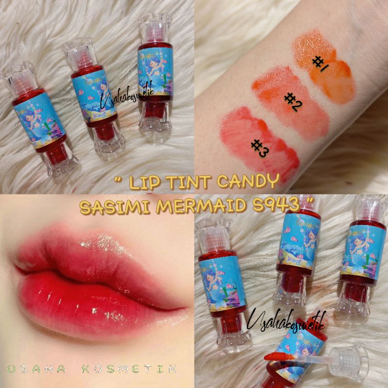 PROMO!! LIP TINT WATER CANDY SASIMI KARAKTER MERMAID//ALOE VERA// BUBBLE MILK TEA