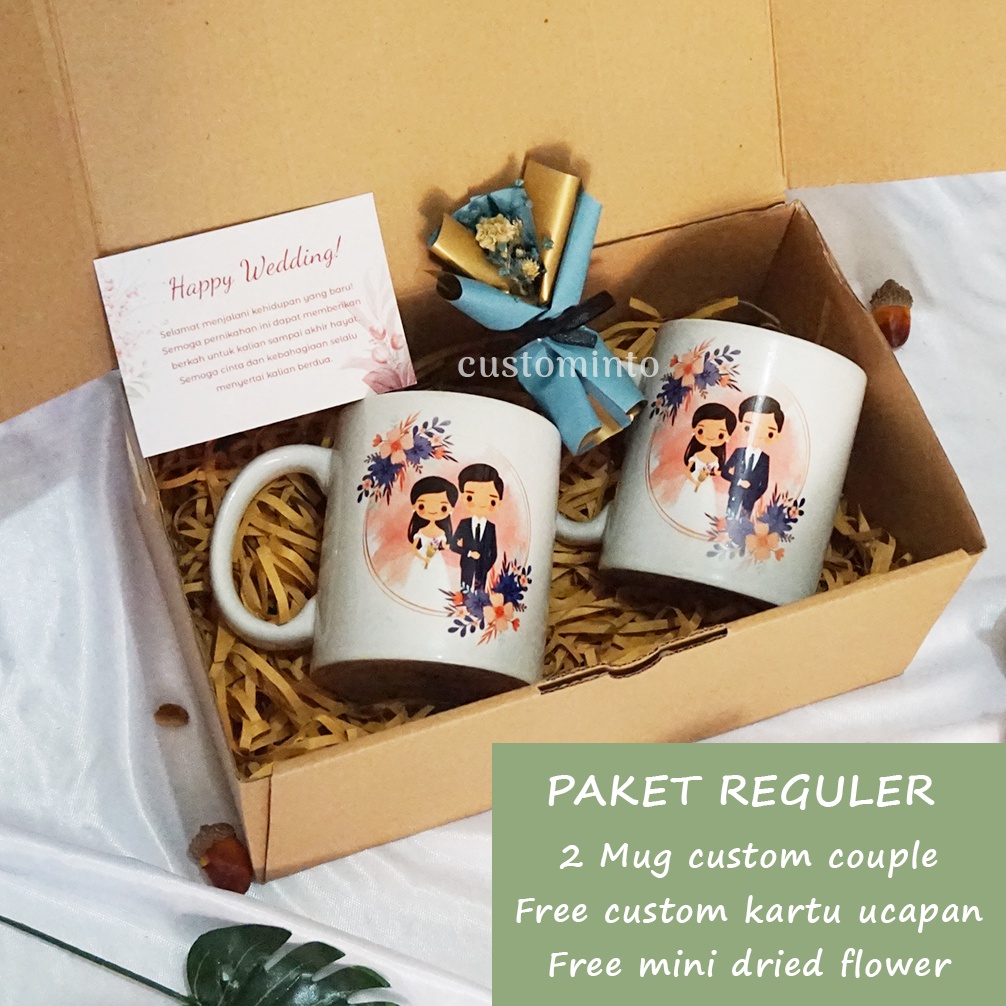 [PAKET REGULER] Hampers Mug Gelas Custom Couple - Kado Pernikahan Wedding Gift Untuk Sahabat Teman
