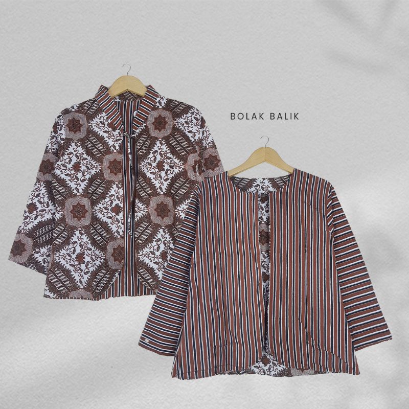 Bolero Batik Sogan Kerah Motif Bolak Balik- Naira Batik