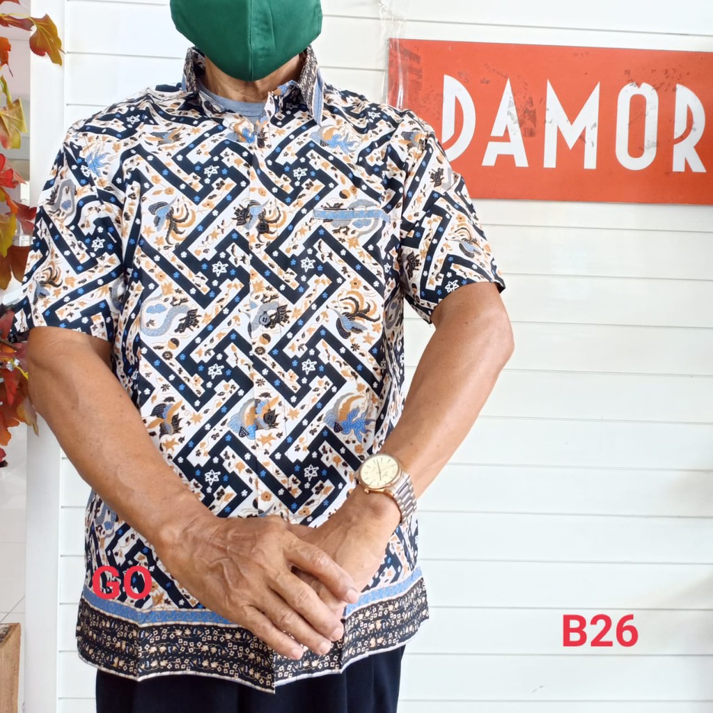 gof B DAMOR (CRESSIDA) KEMEJA BATIK Cowok Pakaian Pria Baju Batik Dewasa Lengan Pendek