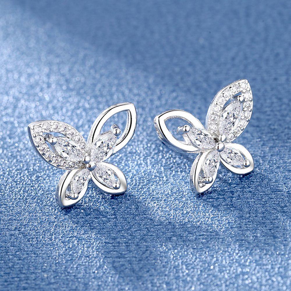 Anting Nanas Fashion Perhiasan Hadiah Kupu-Kupu Zirkon Kristal Telinga Stud