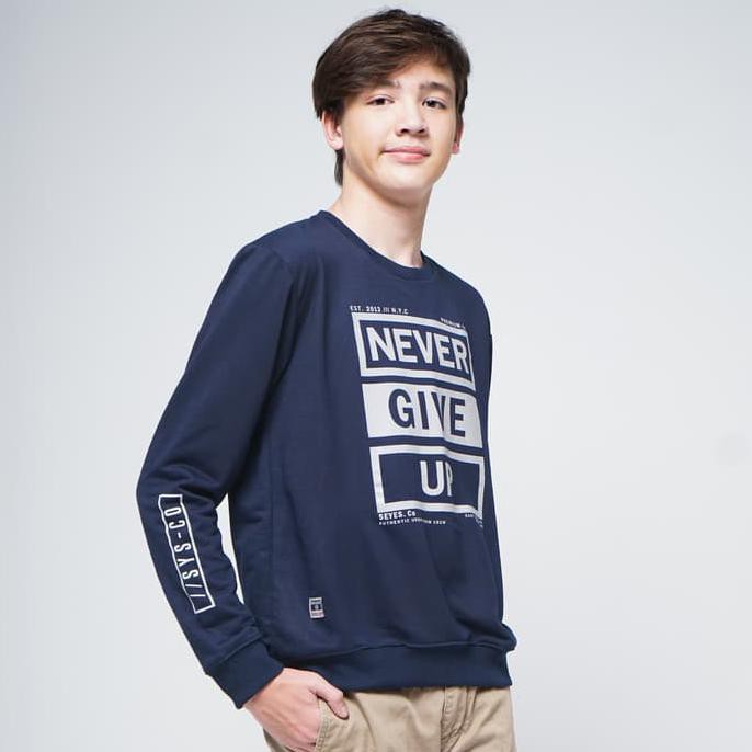Sale Terlaris SEYES 1119 Tumblr Tee Sweater Baju Pria Lengan Panjang Premium Navy - M