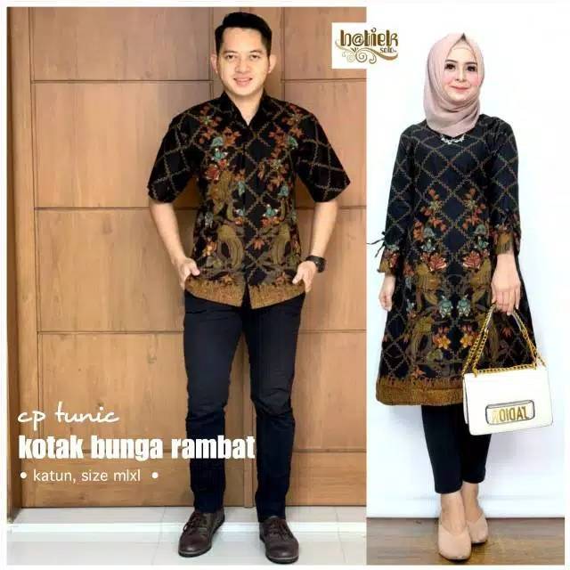 Tunik  kotak bunga rambat batik modern