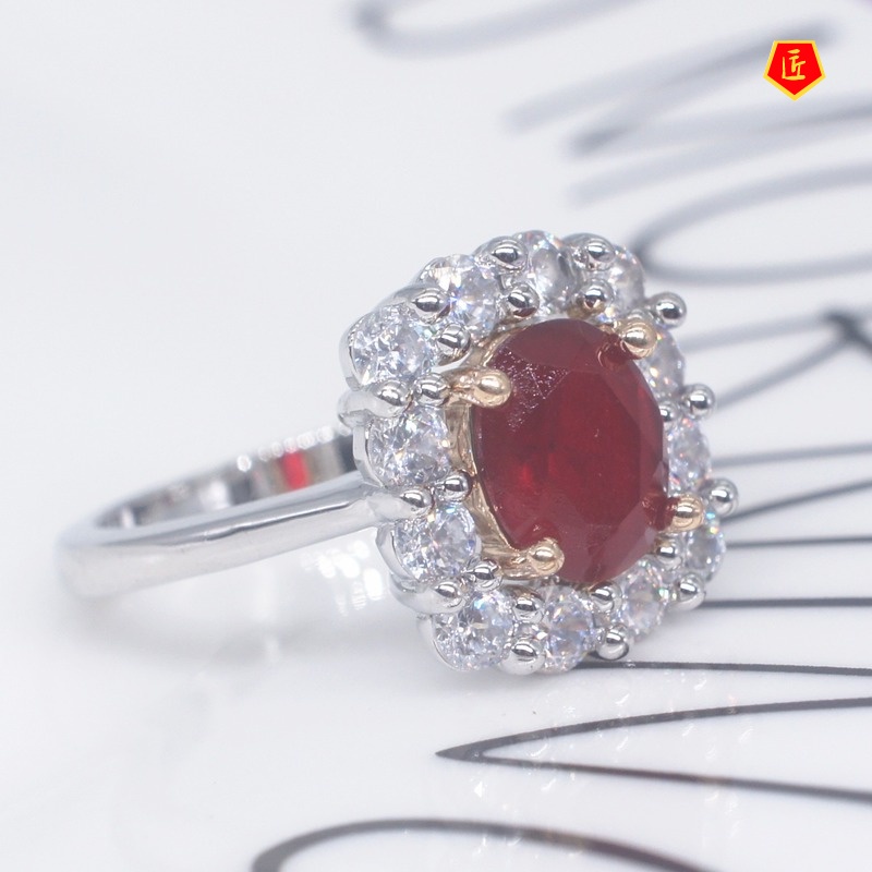 [Ready Stock]Ruby Micro Rhinestone Ring Fashion Noble Elegant