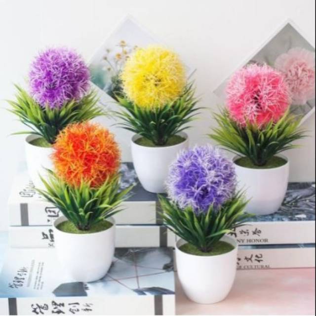 Bundara.id Pr-635  ( Size 25x16 ) Bunga hias + pot cantik bonsai bulat import