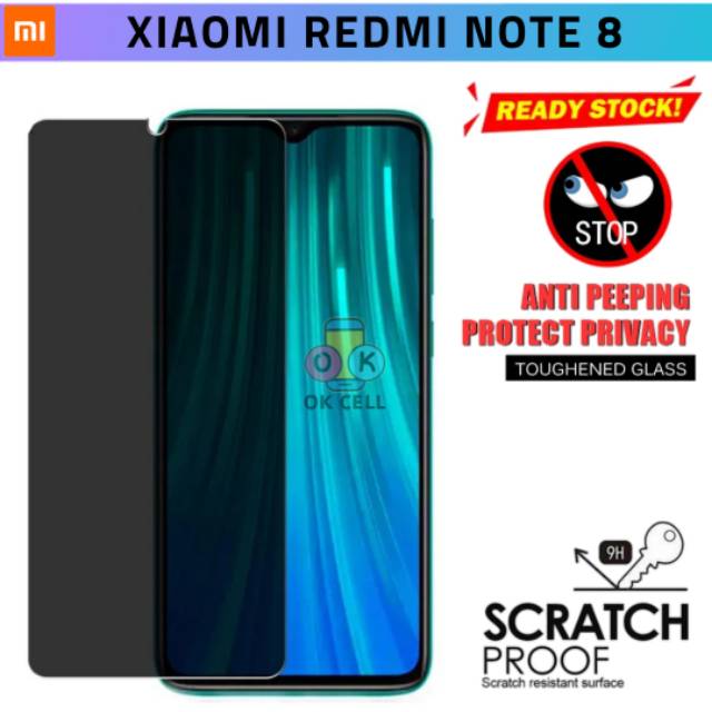 TG Anti Spy Xiaomi Redmi Note 8-Tempered Glass Hitam Spy Full Layar Redmi Note 8 Anti Gores Premium