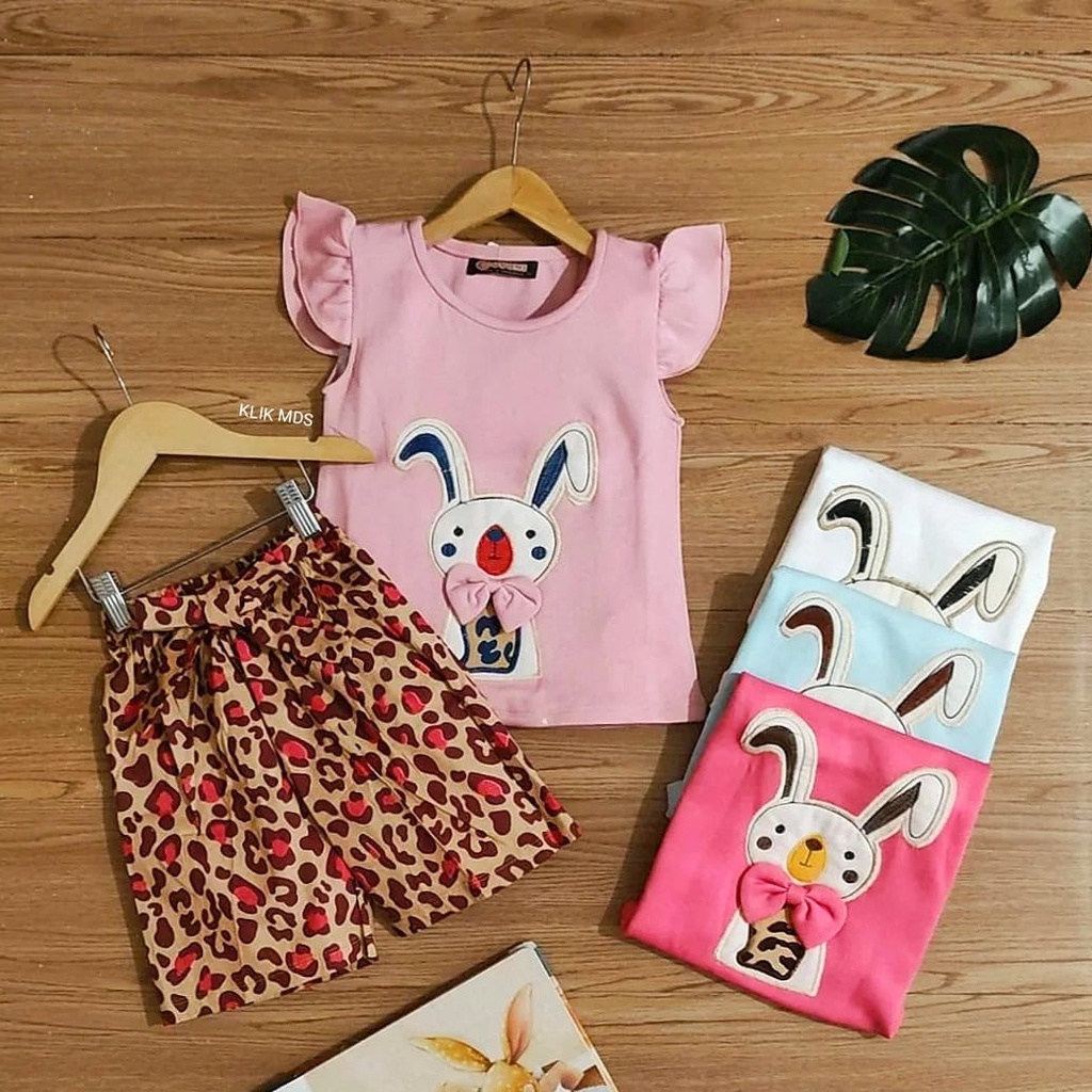 Klik Mds Setelan Baju Anak Bayi Perempuan Bunny Leopard Ukuran S-M-L-XL Usia 1-4 Tahun