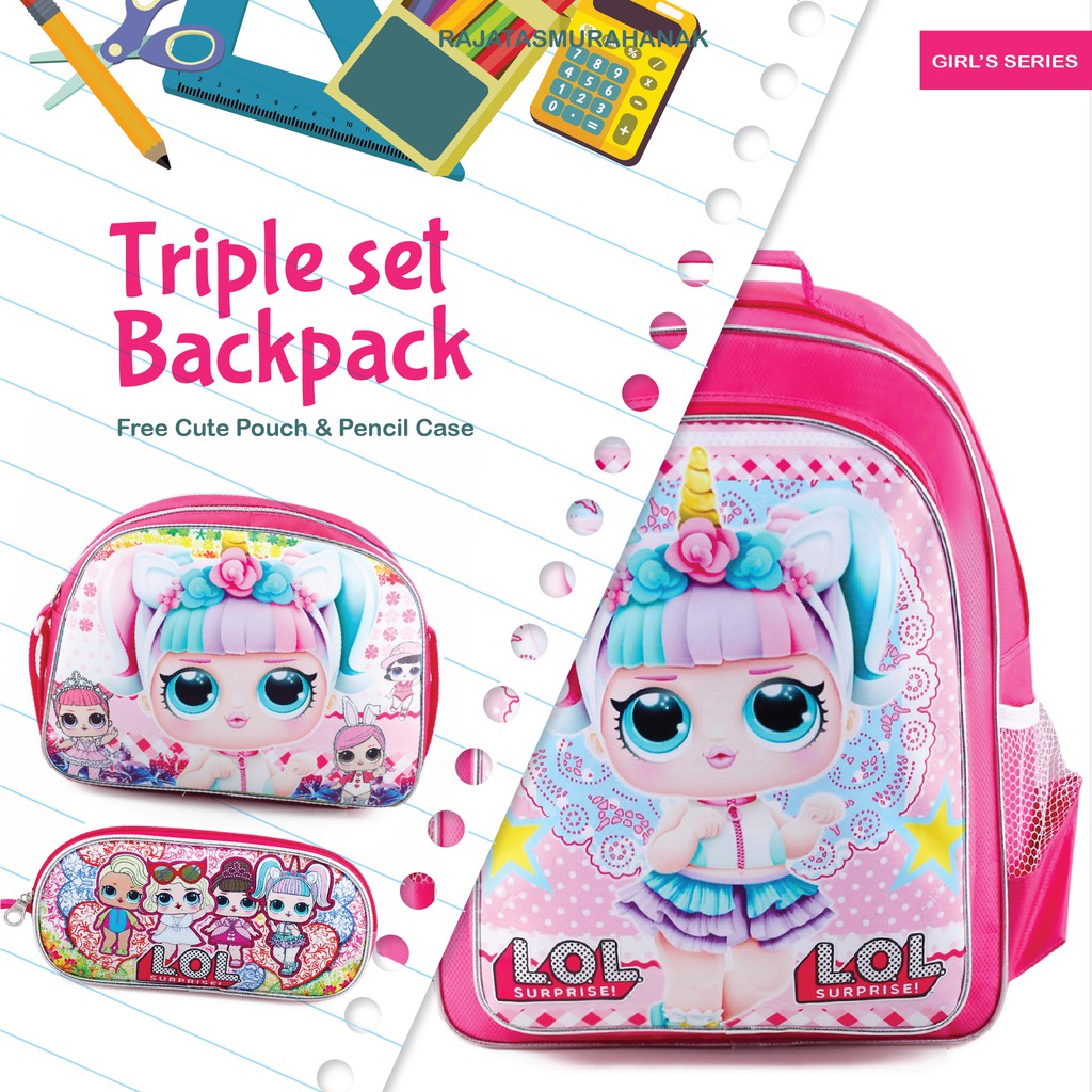 Tas Sekolah Anak SD / TK Karakter Kartun - TRIPLE SET TAS BOBA / KITTY / BT*S