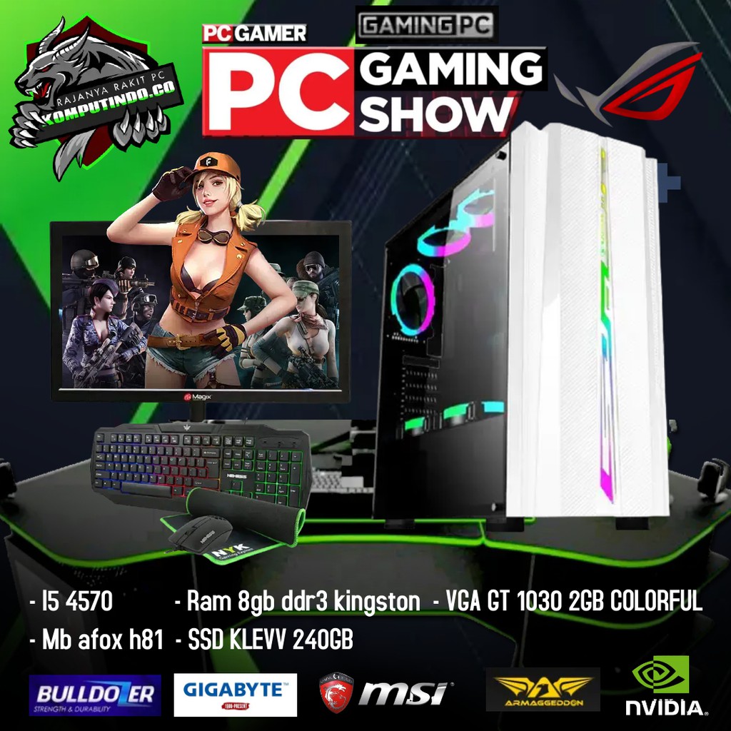 Pc Gaming Fullset Core I5 4570 HDD 500GB SSD 120GB VGA GT 1030/2Gb Siap Pakai Garansi pc gaming full